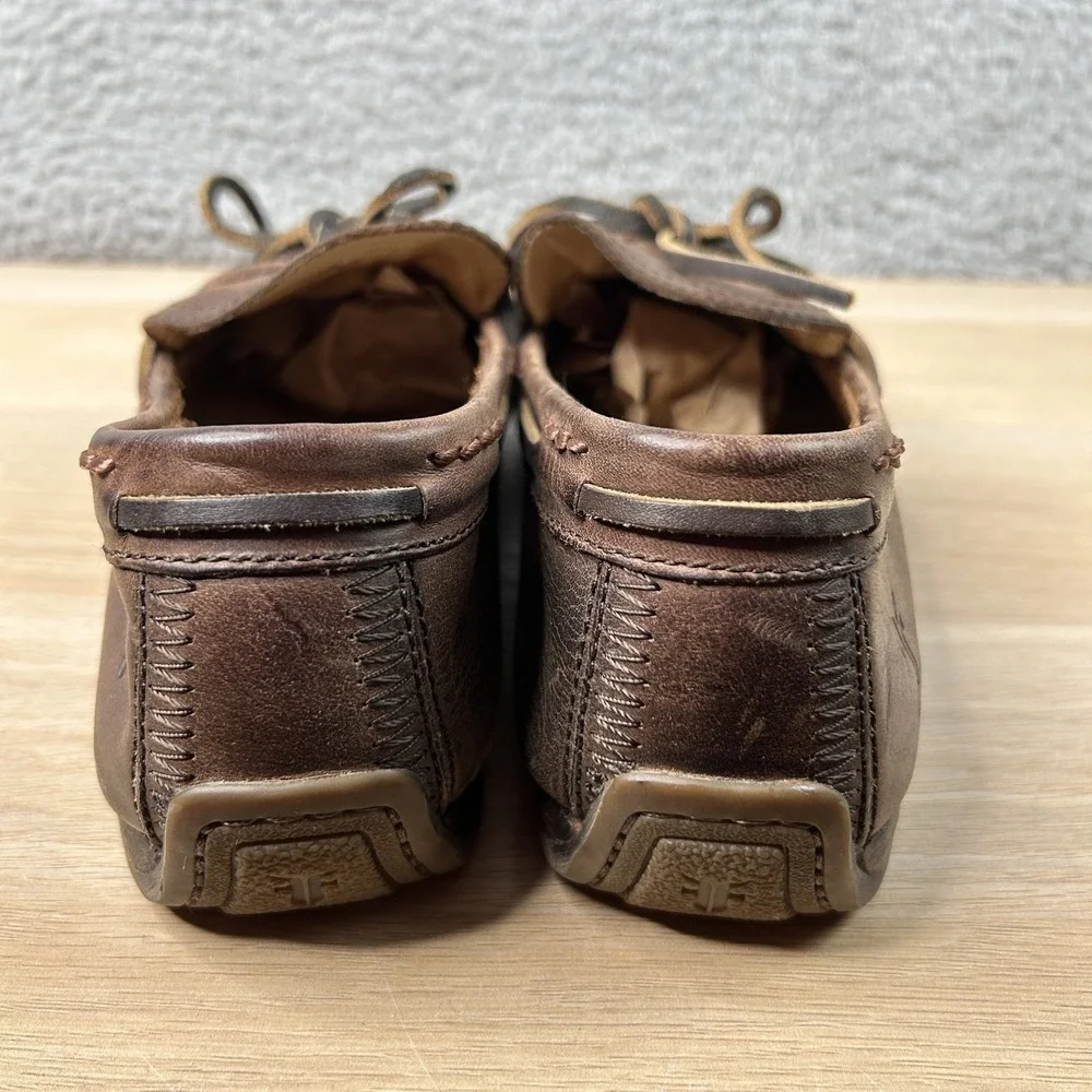 Frye Lewis Tie‎ Shoes Mens Size 8 Brown Leather Moccasin Loafers Casual Comfort